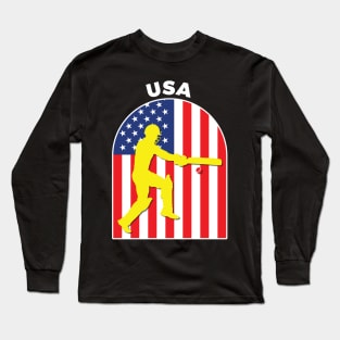 USA Cricket Batsman American Flag Long Sleeve T-Shirt